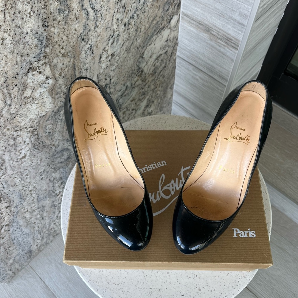 Christian Louboutin Bianca 120 Navy Patent Stiletto Heels